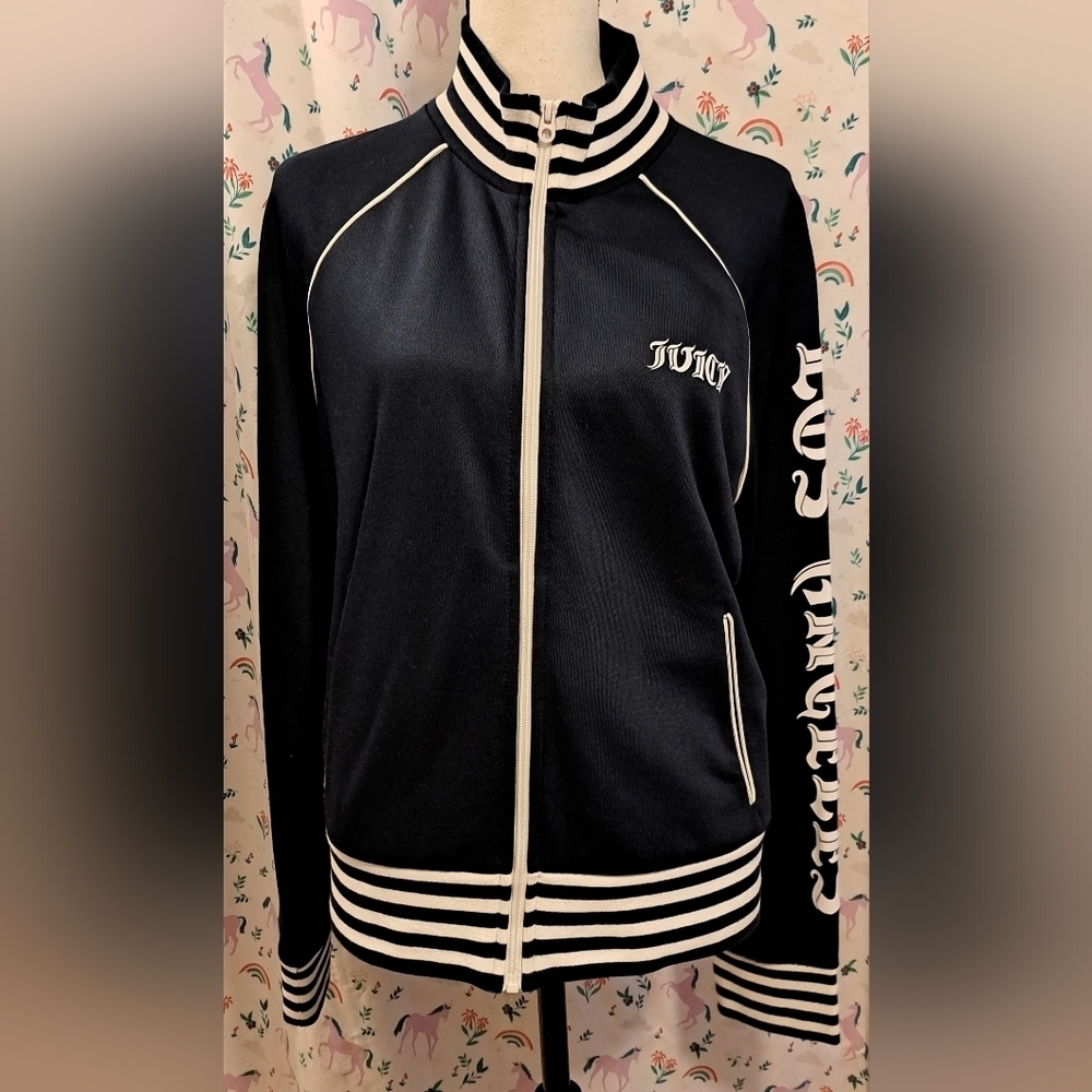 EUC Vintage Y2K Juicy Couture Navy Cotton Casual Varsity Jacket Coat SZ XL